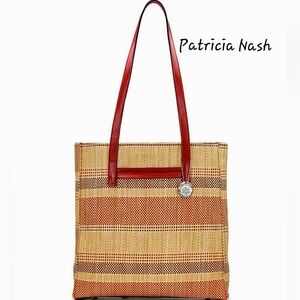 Patricia Nash Italian Fine Straw Multi Weave & Leather Viana Ochre Tote Bag